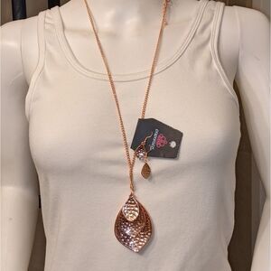 Copper leaves pendant necklace & earrings copper